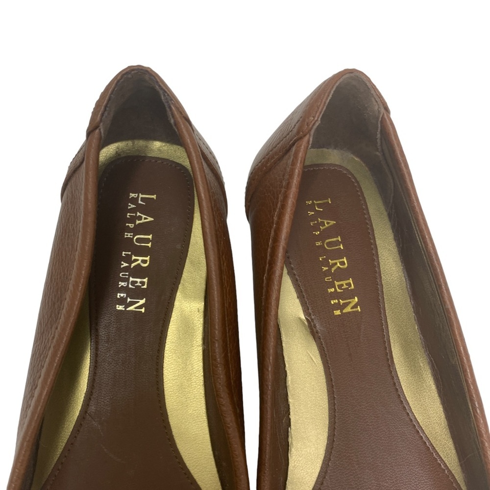 Lauren Ralph Lauren Brown Leather Loafer Flats Gold Logo Classic Academia Preppy - Picture 5 of 8